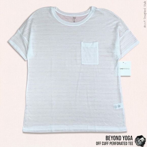 BEYOND YOGA OFF CUFF PERFORATED SHORT SLEEVE POCKET TEE SHIRT IN WHITE SIZE XS - Picture 11 of 11
